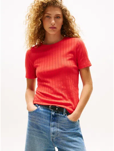 Tommy Hilfiger Pointelle Crewneck T In Red
