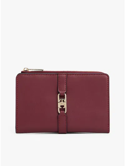 Tommy Hilfiger Polished Monogram Bifold Wallet In Burgundy