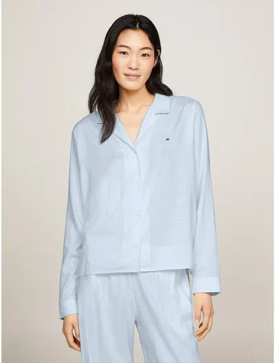 Tommy Hilfiger Polka Dot Jacquard Pajama Shirt In Breezy Blue