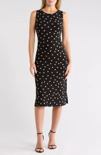 Tommy Hilfiger Polka Dot Jersey Midi Dress In Black/ Tan