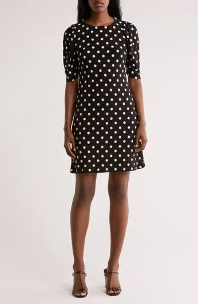 Tommy Hilfiger Polka Dot Ruched Short Sleeve Shift Dress In Brown