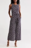 Tommy Hilfiger Polka Dot Sleeveless Tie Waist Crop Jumpsuit In Brown