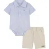 Tommy Hilfiger Baby Boy 2-piece Seersucker Stripe Button Front Bodysuit Washed Twill Shorts Set In Blue Multi