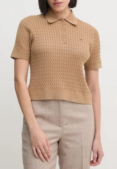 Tommy Hilfiger Polo Co Cable Eine Gg Polo Sweater Ss In Beige