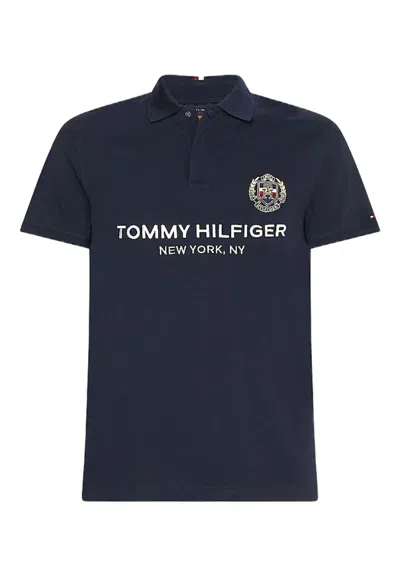Tommy Hilfiger Polo Icon Crest Chest Logo Slim Polo In Blu