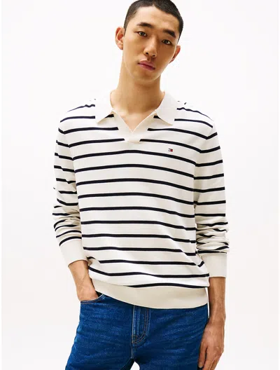 Tommy Hilfiger Polo Sweater In Ivory Petal/navy