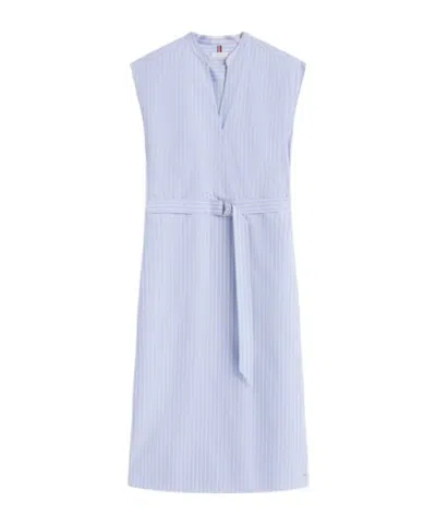 Tommy Hilfiger Poplin Belted Midi Dress In Blue