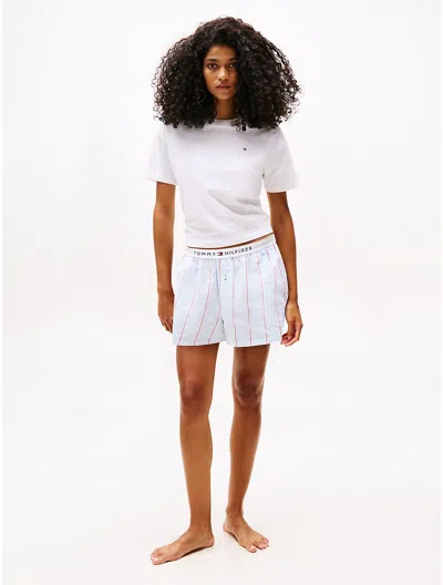 Tommy Hilfiger Poplin Stripe Sleep Short In Block Stripe Sweet Blue