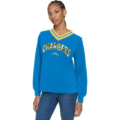 Tommy Hilfiger Powder Blue Los Angeles Chargers Alice V-neck Pullover Sweatshirt
