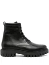 Tommy Hilfiger Monogram-plaque Leather Ankle Boots In Black