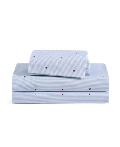 Tommy Hilfiger Printed 200-thread Count Cotton Percale 4-pc. Sheet Set, Queen In Blue