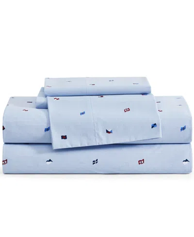 Tommy Hilfiger Printed 200-thread Count Cotton Percale 3-pc. Sheet Set, Twin Xl In Blue