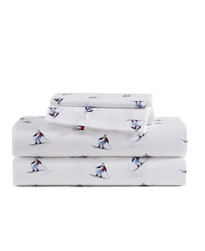 Tommy Hilfiger Printed 200-thread Count Cotton Percale 4-pc. Sheet Set, Queen In White