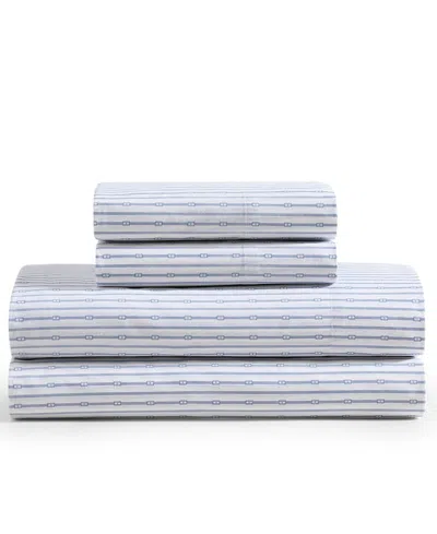 Tommy Hilfiger Printed 200-thread Count Cotton Percale 3-pc. Sheet Set, Twin In Monogram Pastel Blue