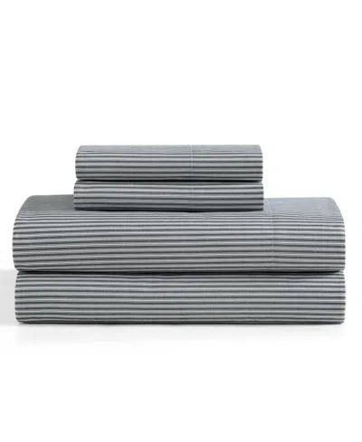 Tommy Hilfiger Printed 200-thread Count Cotton Percale 4-pc. Sheet Set, Full In Highland Ticking Stripe Navy
