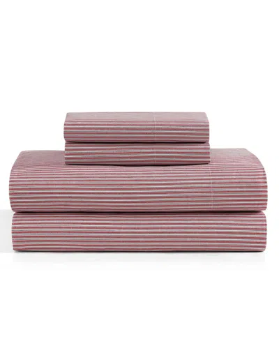 Tommy Hilfiger Printed 200-thread Count Cotton Percale 4-pc. Sheet Set, Queen In Highland Ticking Stripe Red