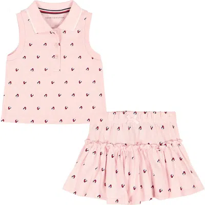 Tommy Hilfiger Babies'  Printed Heart Logo Tank & Skirted Bloomers Set In Pink