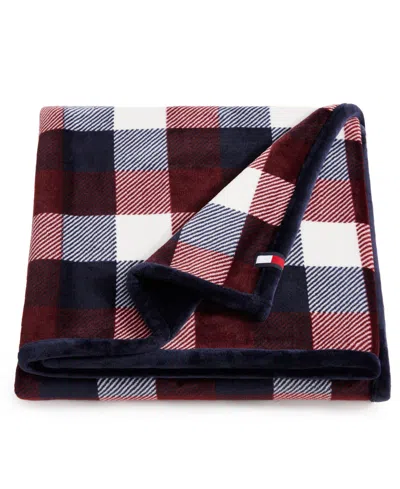 Tommy Hilfiger Printed Plush Plaid Throw Blanket, 70" X 50" In Multi