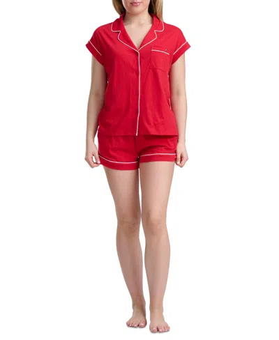 Tommy Hilfiger Printed Shirt And Shorts Pajama Set In Red