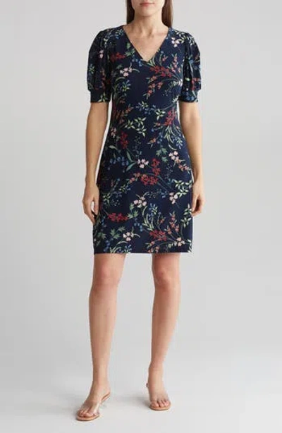 Tommy Hilfiger Puff Sleeve Floral Jersey Dress In Sky Captan/bloom
