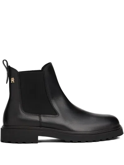 Tommy Hilfiger Pull-tab Logo-detail Chelsea Boots In Black