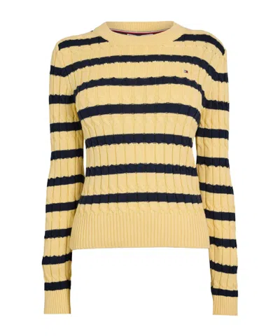 Tommy Hilfiger Pure Cotton Cableknit Sweater In Yellow