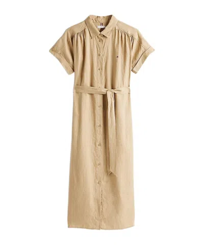 Tommy Hilfiger Pure Linen Midi Shirt Dress In Nude