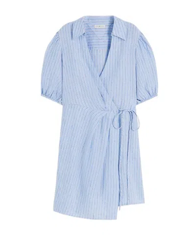 Tommy Hilfiger Pure Linen Relaxed Mini Wrap Dress In Blue