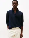 Tommy Hilfiger Essential Cotton Mens Half Zip Mock Sweatshirt In Navy