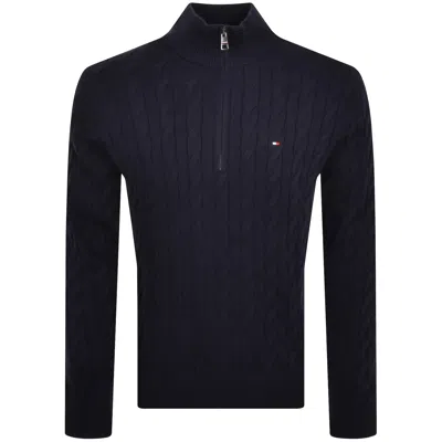 Tommy Hilfiger Quarter Zip Cable Knit Jumper Navy
