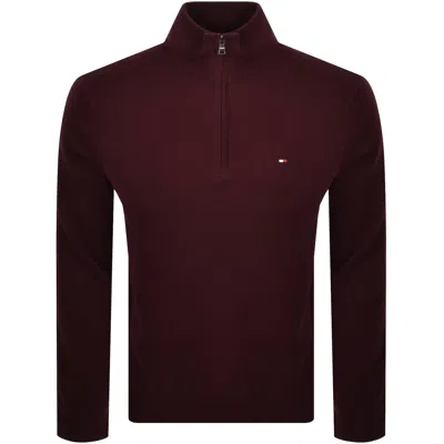 TOMMY HILFIGER TOMMY HILFIGER QUARTER ZIP JUMPER BURGUNDY