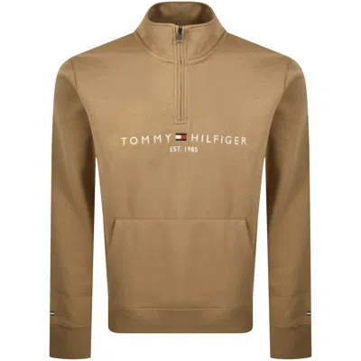 Tommy Hilfiger Quarter Zip Logo Sweatshirt Brown