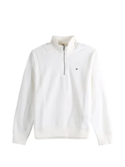 Tommy Hilfiger Quarter-zip Logo-embroidered Sweater In White