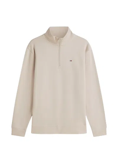 Tommy Hilfiger Quarter-zip Logo-embroidered Sweatshirt In Neutral