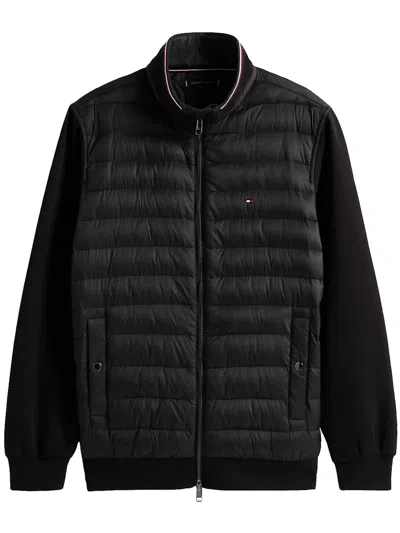 Tommy Hilfiger Quilted Casual Jacket With Stand Collar And Contrasting Stripes In Black