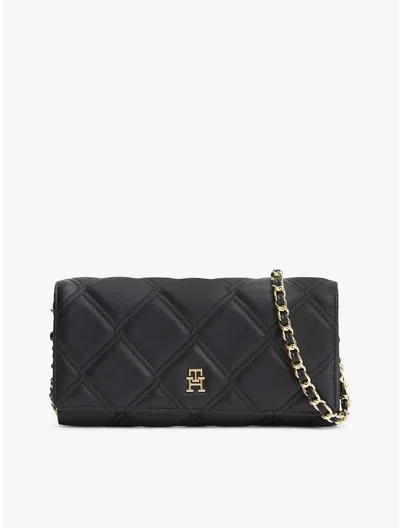 Tommy Hilfiger Quilted Chain Strap Flap Wallet In Black