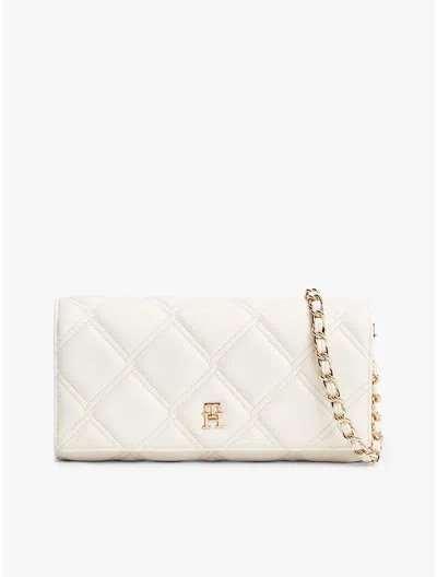Tommy Hilfiger Quilted Chain Strap Flap Wallet In Soft Cream