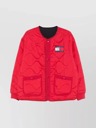 Tommy Hilfiger Quilted Front Pockets Ribbed Cuffs Sweatshirt In Red