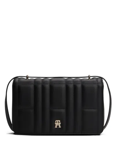 Tommy Hilfiger Quilted Logo Shoulder Bag In Black