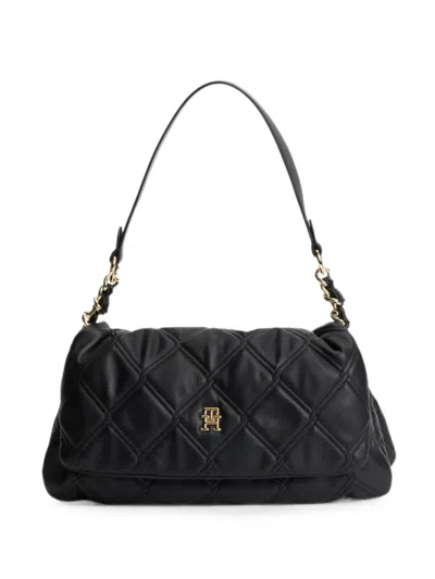 Tommy Hilfiger Quilted Logo-plaque Shoulder Bag In Black