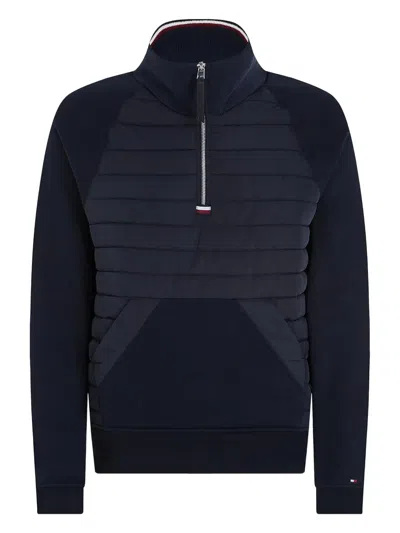 Tommy Hilfiger Quilted Panel Half-zip Sweatshirt In Blue