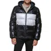 Tommy Hilfiger Quilted Puffer Hooded Mid Length Jacket In Black/silver