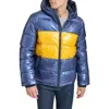 Tommy Hilfiger Quilted Puffer Hooded Mid Length Jacket In Navy/yellow