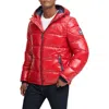 Tommy Hilfiger Quilted Puffer Hooded Mid Length Jacket In Red Pop