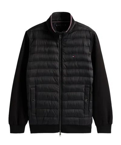 Tommy Hilfiger Quilted Casual Jacket With Stand Collar And Contrasting Stripes In Black