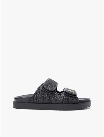 Tommy Hilfiger Double Strap Raffia Sandal In Black