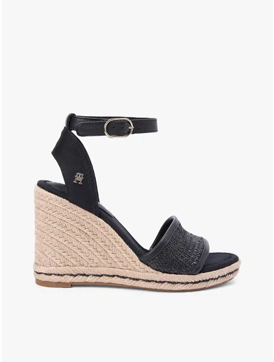 Tommy Hilfiger Raffia Wedge Espadrille Sandal In Black