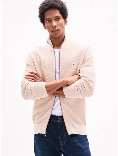 Tommy Hilfiger Rectangle Stitch Zip Cardigan In Classic Beige