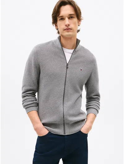 Tommy Hilfiger Rectangle Stitch Zip Cardigan In Grey