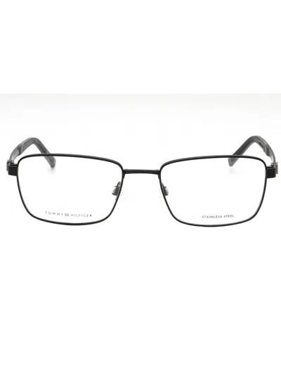 Tommy Hilfiger Rectangular Metal Men's Eyeglasses In Black